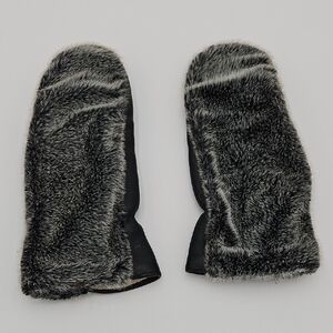 Faux Fur Leather Mittens in Black and Gray Vintage
